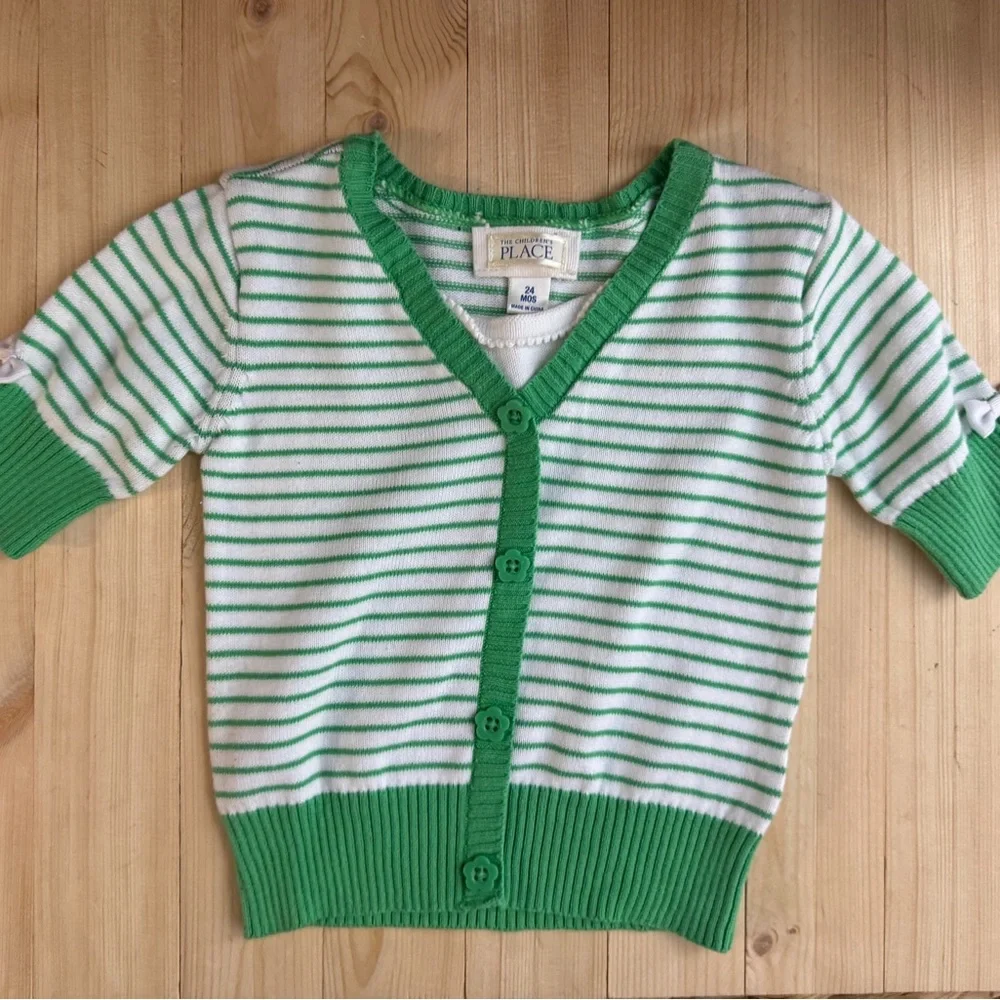 PLACE Green Striped Kids Cardigan. Size 24 Months. Great Condition Preppy